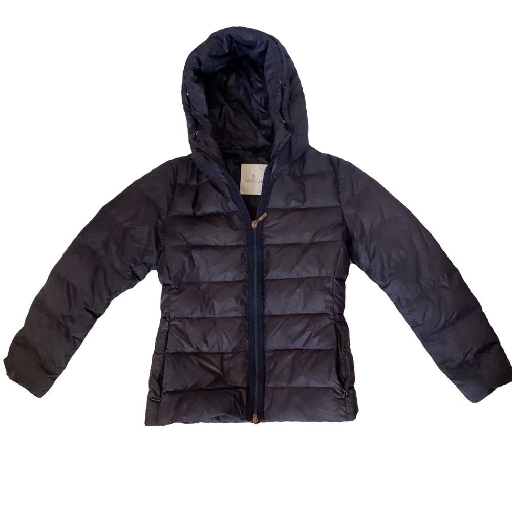 Moncler Angers Giubbotto Down Hooded Puffer Jacket. Deep Navy. Sz XS / Small
